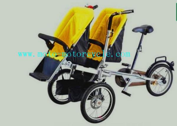 Buy Yellow Plastic Baby Stroller Folding Bike With Twin Baby Seat at wholesale prices