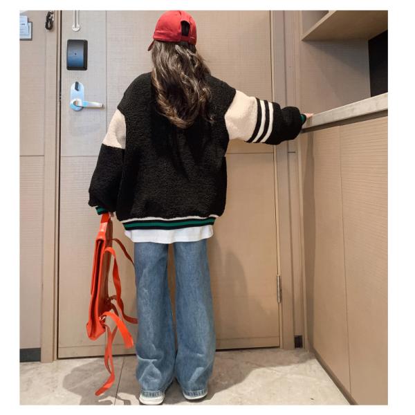 Thickened Bear Embroidered Baseball Lambswool Jacket