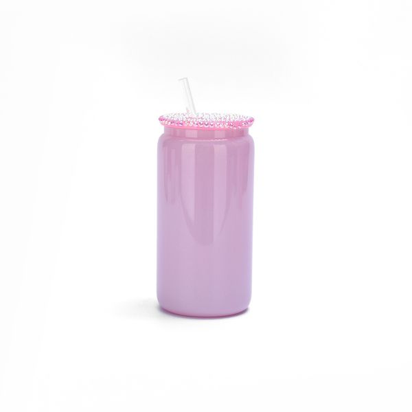 Stylish 16oz Sublimation Glass Cup With Diamond Lid And Straw Frosted Mason Jar Sublimation Coke Can