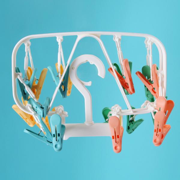 24 Clamps Folding Clothes Hanger Clips Hold Socks Underwear Bra Windproof