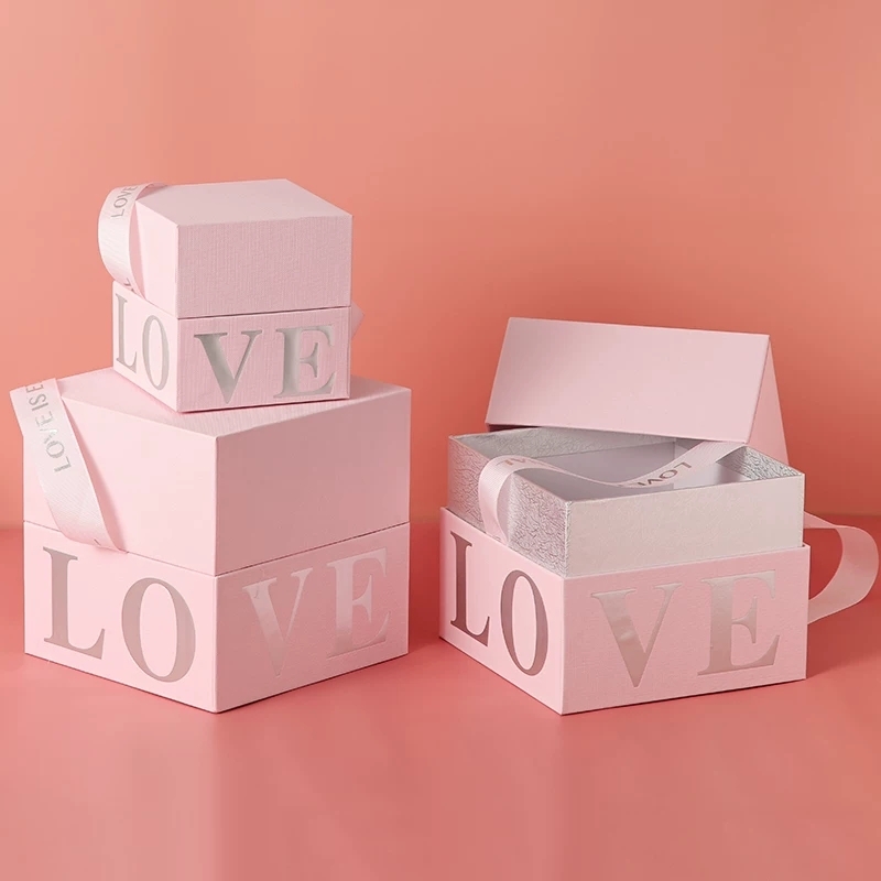 Rigid Gift Boxes With Ribbon Handle For Luxury Romantic Packaging