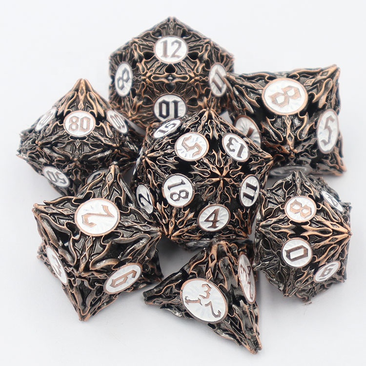 Custom Copper Material Hollow Dice Set with Polyhedral Shape and Customized Color for DND Games