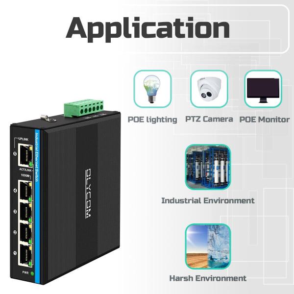 Hardened 10/100/1000mbps Mini Unmanaged Network Switch Poe Switch 12-48v DC