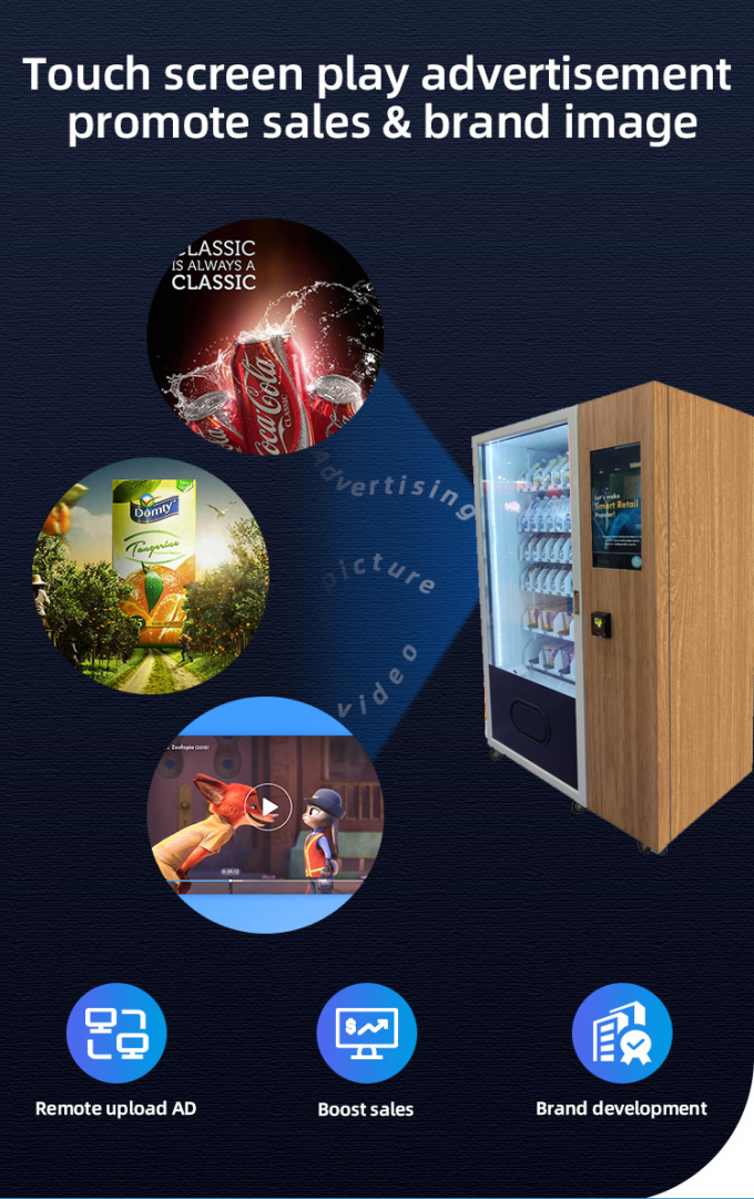 Snack Food Vending Machine Equipped with Large Touch Screen and Top Mounted Light Box for Enhanced Visibility and Vending Performance