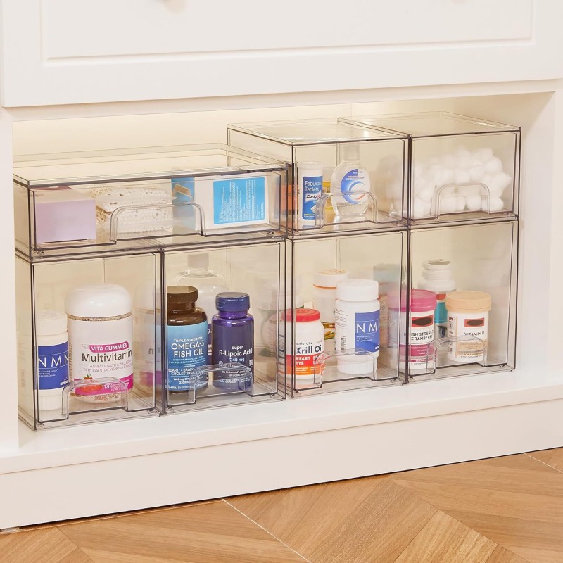 Multi-Tier Clear Makeup Organizer Detachable Stackable Desktop Storage Box Dustproof Cosmetic Display Case with Drawers for Home