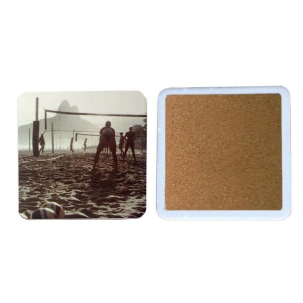 Square ceramic coaster with round corner,cork backing and UV printed/ silkscreen logo