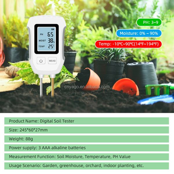 LCD Display Backlight 3 In 1 Garden Flowers Sensor Plants Acidity Humidity Detector PH Meter Soil Moisture Tester