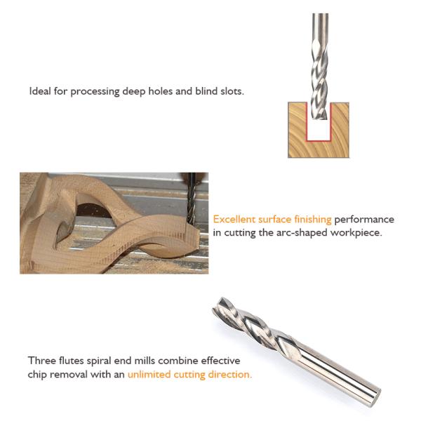 Spiral Router Bits 3 Flute Carbide End Mill With Fast Chip Removal