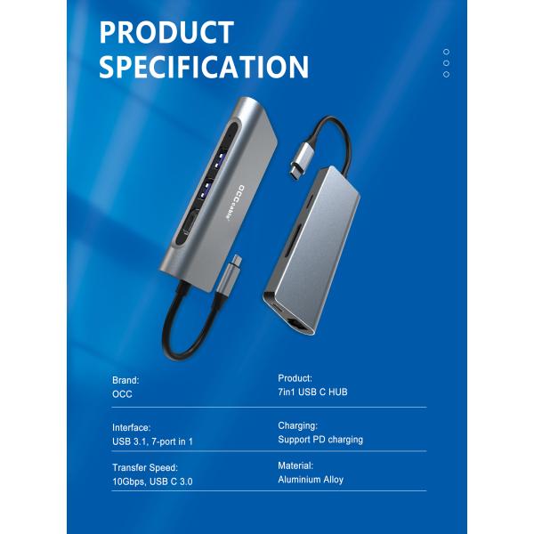 OCC 100W PD 7 In 1 Port Powered USB C Hubs 5Gbps Data Transfer