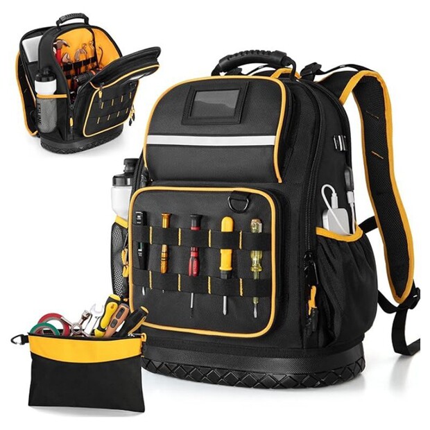 Heavy Duty Portable Contractor Working Kit Bag Rugged Multi-pockets Tool Backpack