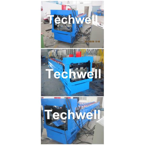 Metal Top Ridge Tile Roll Forming Machine With 15 Forming Stations , PLC Control System