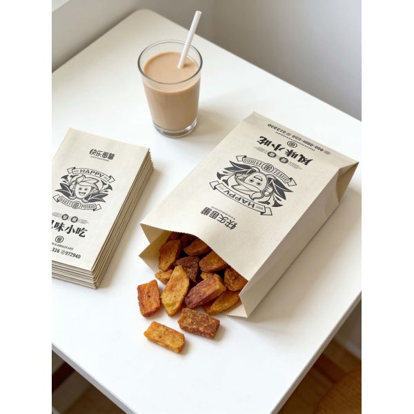 Customized Flat Satchel Kraft Paper Bread Bakery Food Bag