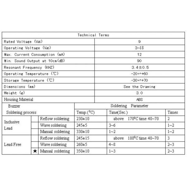3.4khz Piezo Alarm Buzzer