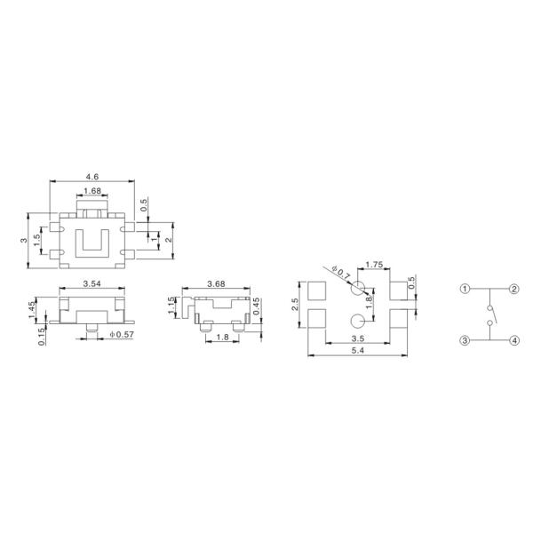 Small Turtle Side Press 3.5x3.8mm SMD Tact Push Button Switch 4 Pin