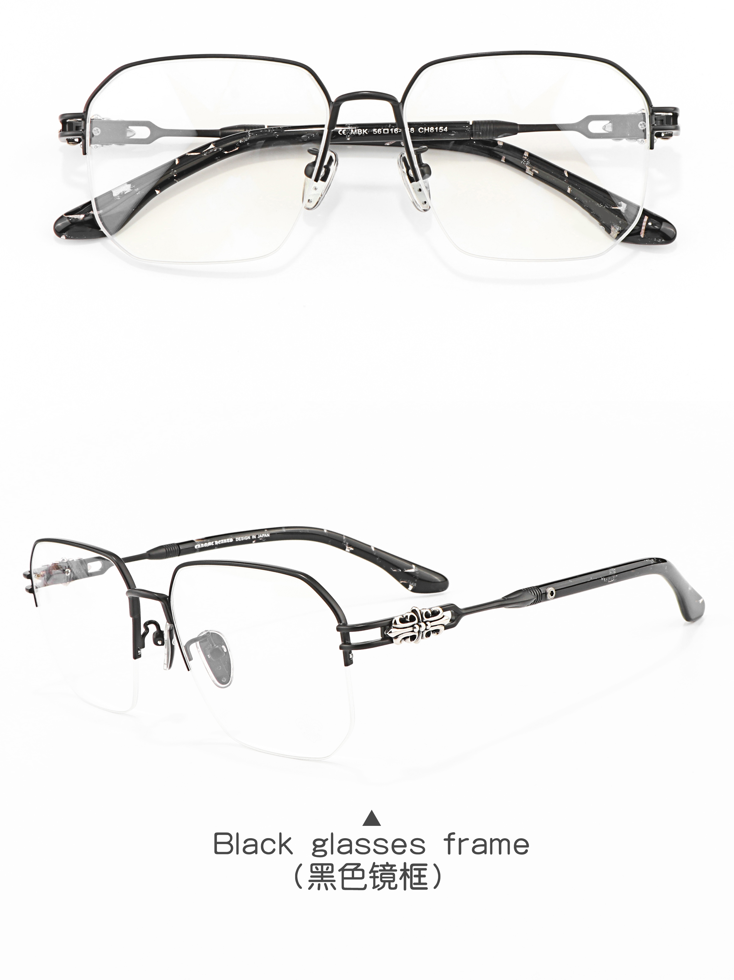 Beautiful Versatile Cross Flower Half Frame Black Gold Silver Optical Prescription Presbyopia Multi Focus Luxury Brand Glasses