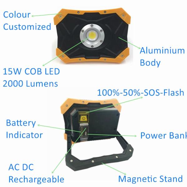 15Watt Powerful Battery Powered Portable Led Work Lights With High Lumen