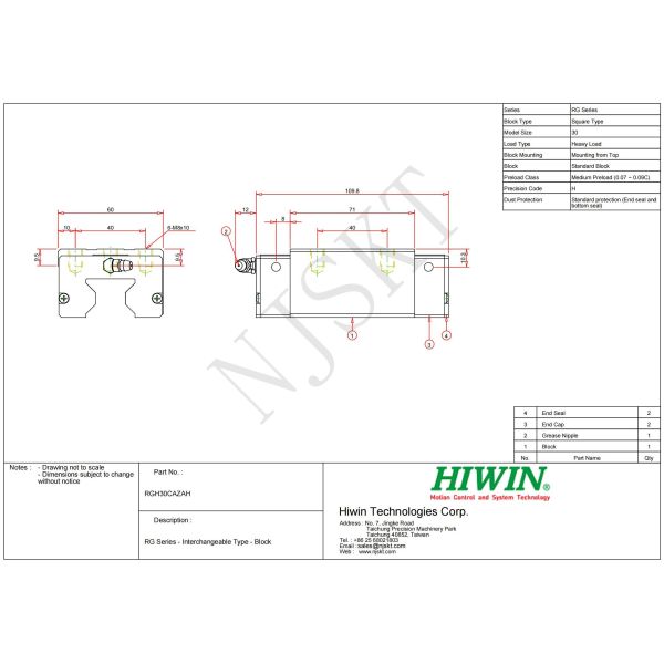 HIWIN RGH30CA Linear Guide Block Compact For Transpotation Equipment