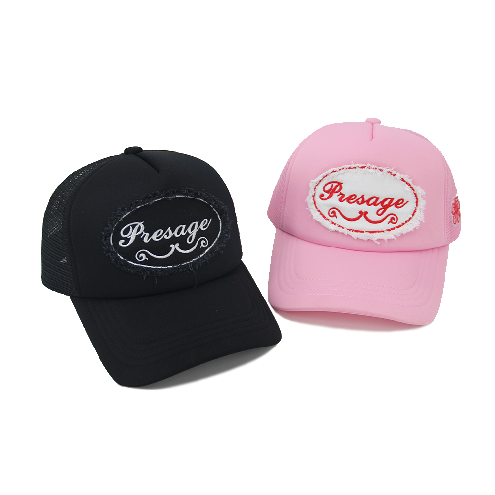 Distressed Embroidery Mesh 5 Panel Trucker Hat Patch Curved Brim Snap Back Sports Gorras