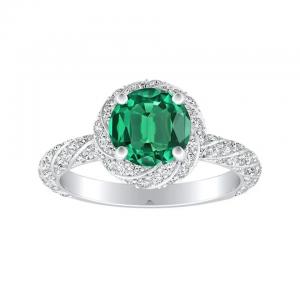 China Halo Jewelry Round Cut Wedding Rings Lab Created Green Emerald Engagement Ring on sale
