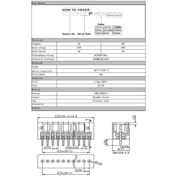 Plug-Terminal Block Socket Pitch : 2.5 mm / 0.098 in