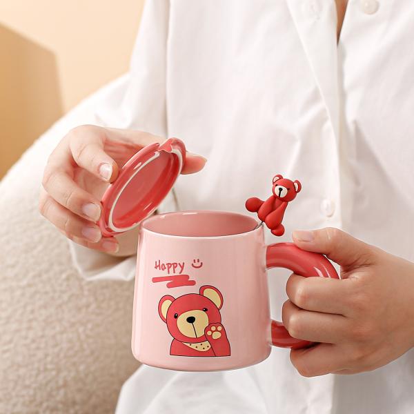 Bear Ceramic Mug with Lid and Spoon 300ml USB Heating