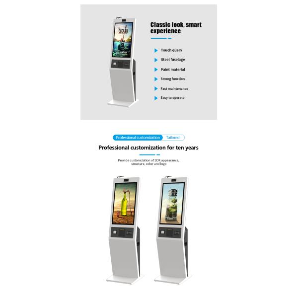 Floor Standing 27" Multi Touch FHD LCD Payment Kiosk Machine With Camera
