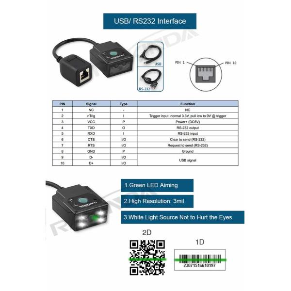 Passport OCR MRZ Industrial Barcode Scanner Embedded 1D QR Scan Module