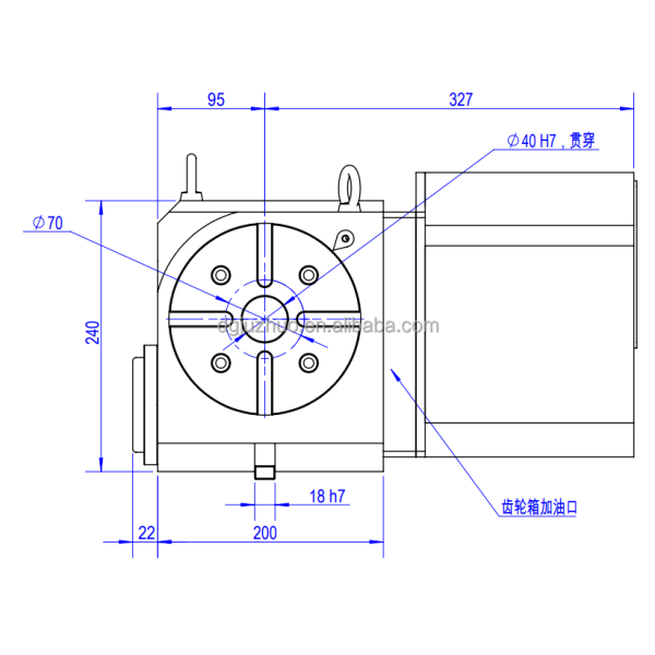 Performance data and dimensional specifications for Rotary Table D-170