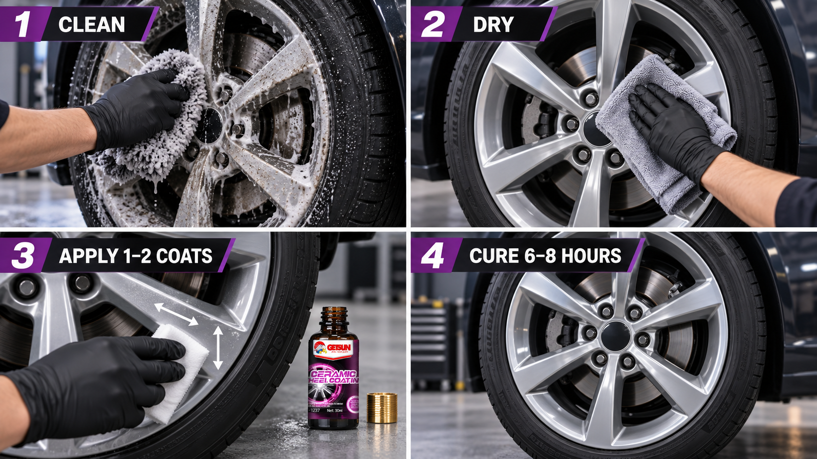 Four-step application process for GETSUN ceramic wheel coating