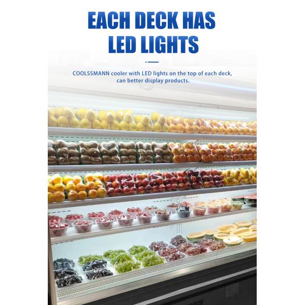 Vegetable Display Case Refrigerator , 4 Layers 1.98m Height LED Open Front Chiller