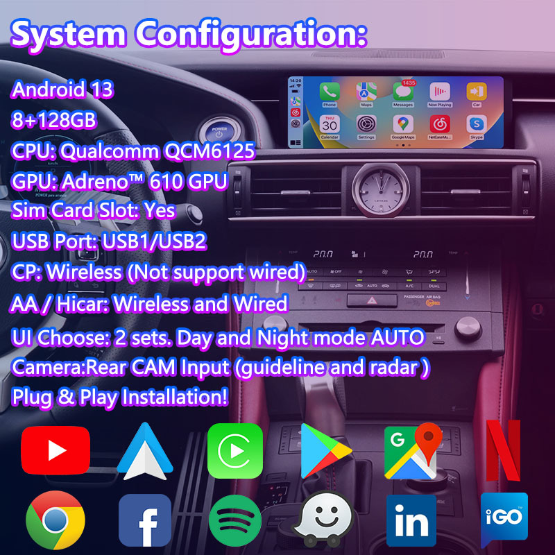 Lsailt Android Carplay Multimedia Interface Screen for 2014-2018 Lexus RC Knob RC300h RC350 RCF RC300 RC200t