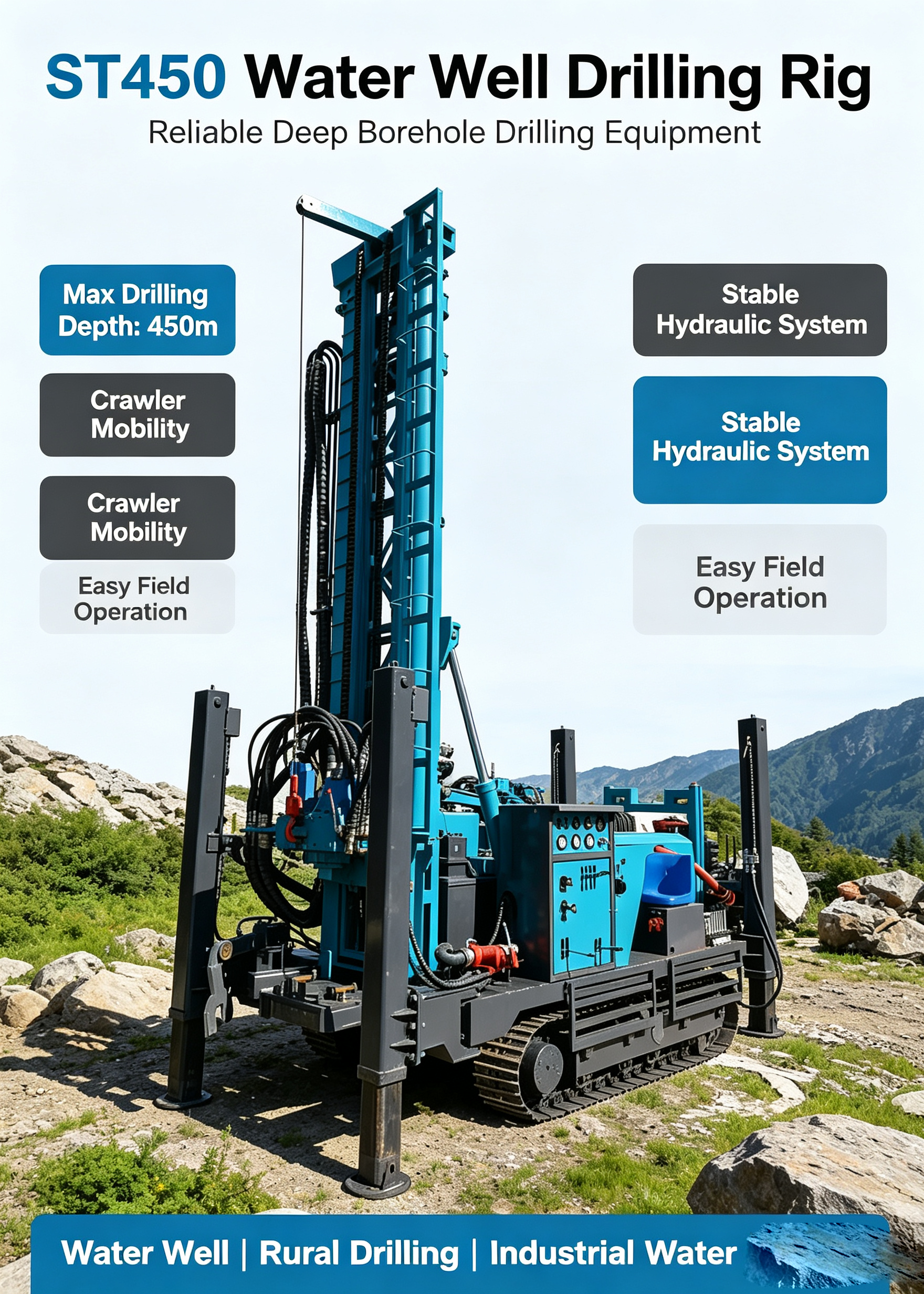 Simple Operation Low Failure Air Compressor Matched Drilling Rig Complete Set Supply