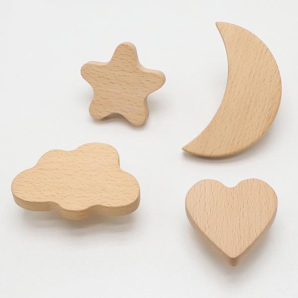 Wooden Star Moon Furniture Knobs Pulls Drawer Knobs For Children Room