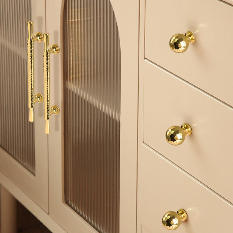 Hot Sales Modern Solid Brass Hammered Style Bright Gold Handles Knobs for Cabinets Wardrobes Drawers-Durable & Easy Installation