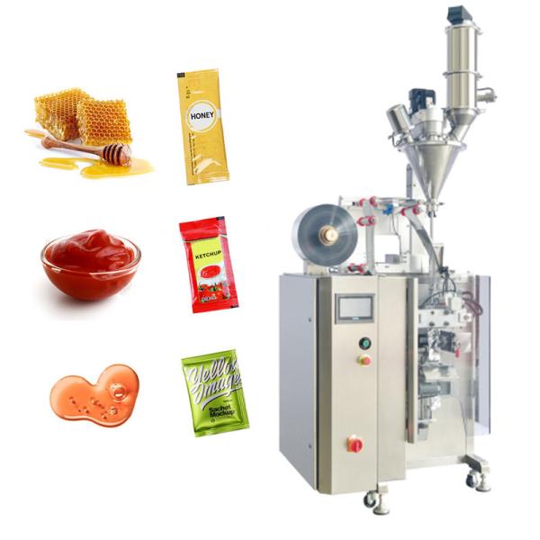 Close-up of sachet packing machine components