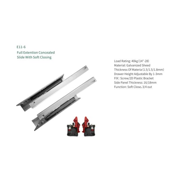Full Extension Concealed Undermount Drawer Slides Telescopic Soft Closing
