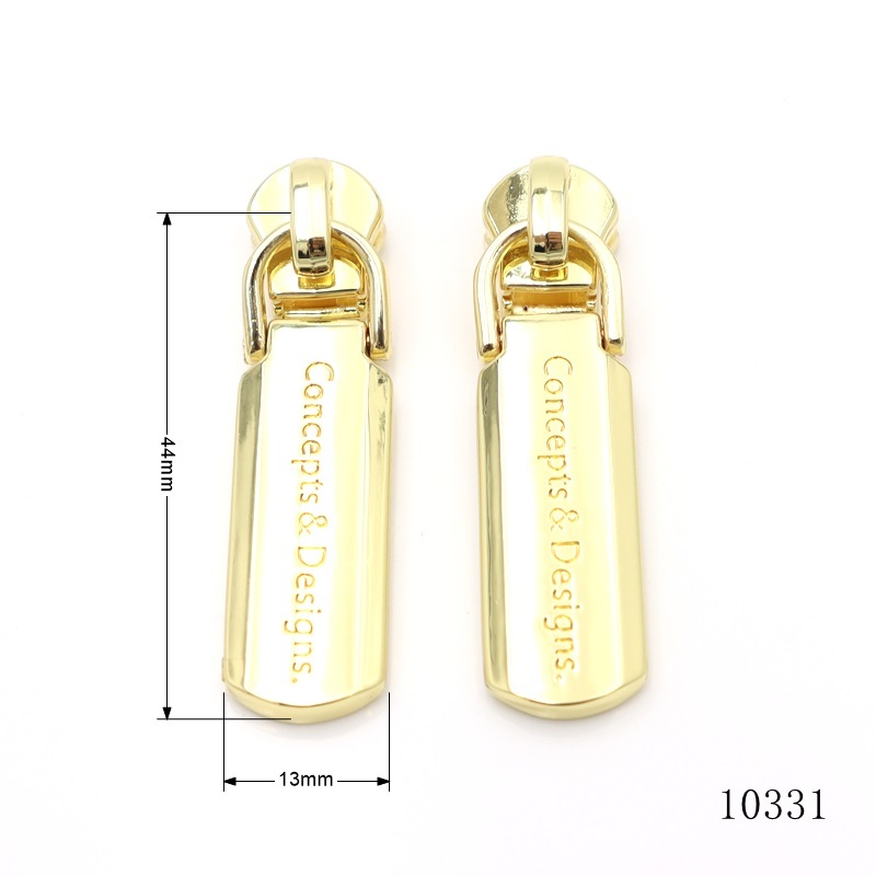 Customized Brand Name Logo Metal Zipper Puller Gold Bag Zip Pull Head Charm