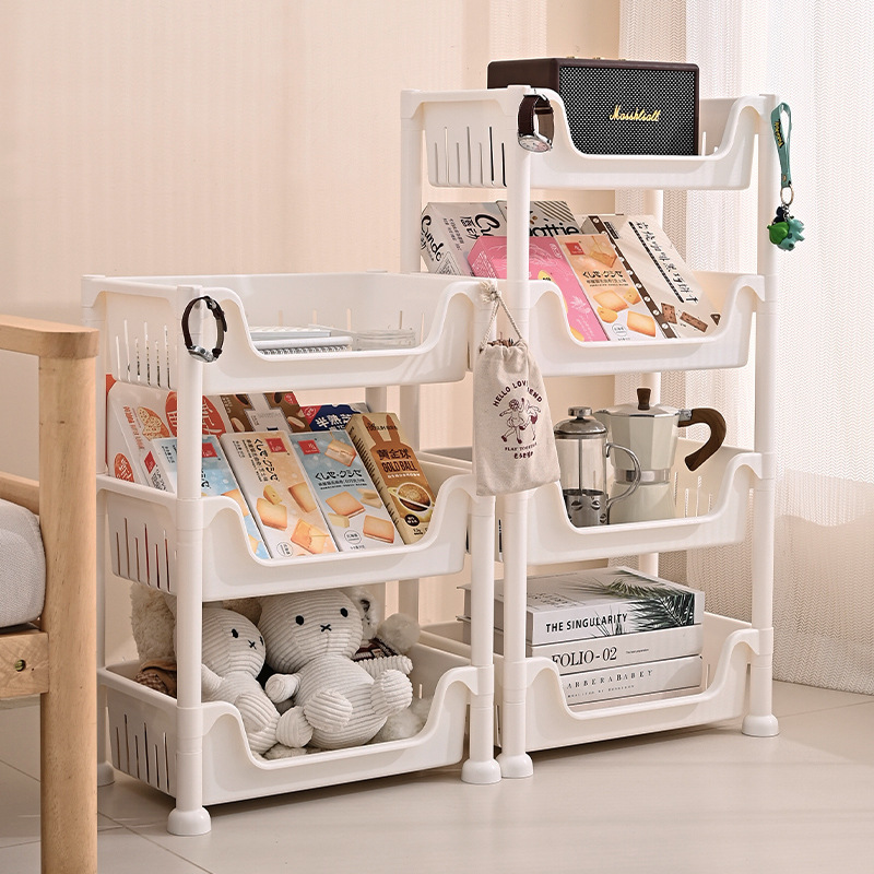 Plastic Storage Shelf Simple Multi-layer Kitchen Bathroom Storage and Arrangement Shelf Floor Living Room Mobile Shelf
