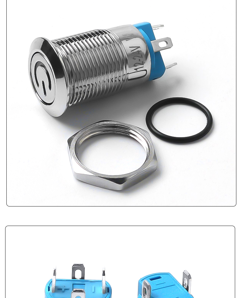 12mm Waterproof IP65 Push Button Switch Self-Locking 1NO High Level Flat Head/High Head On-Off Operation