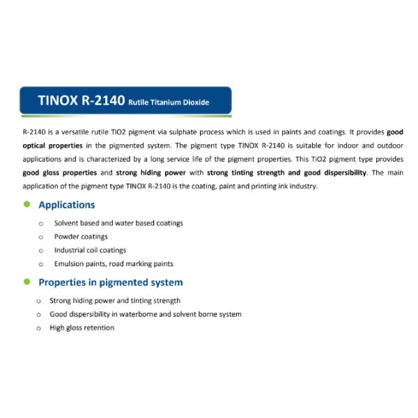 High Gloss Retention Coating Grade Titanium Dioxide Paints White R2140