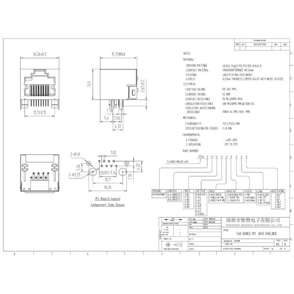 UL94V-0 1.5AMP RJ45 Modular Jack Connector Metal Shielded
