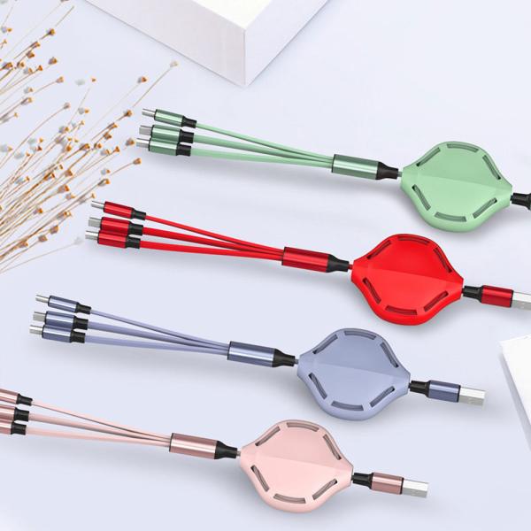 Retractable 3A Length 30cm Fast Charging USB Cables With Type C Micro