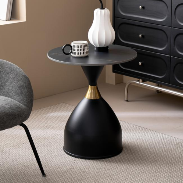 Modern Convertible Metal Accent End Table Bedside Table Small Sofa Side Table Coffee Table for Living Room Sintered Stone Rock