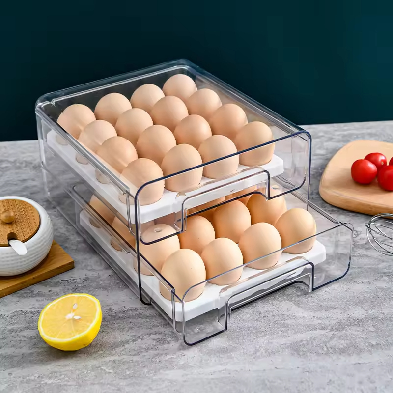 Modern Large Capacity Stackable Double Layer Transparent Plastic Drain Refrigerator Household Drawer Style Food Storage Box