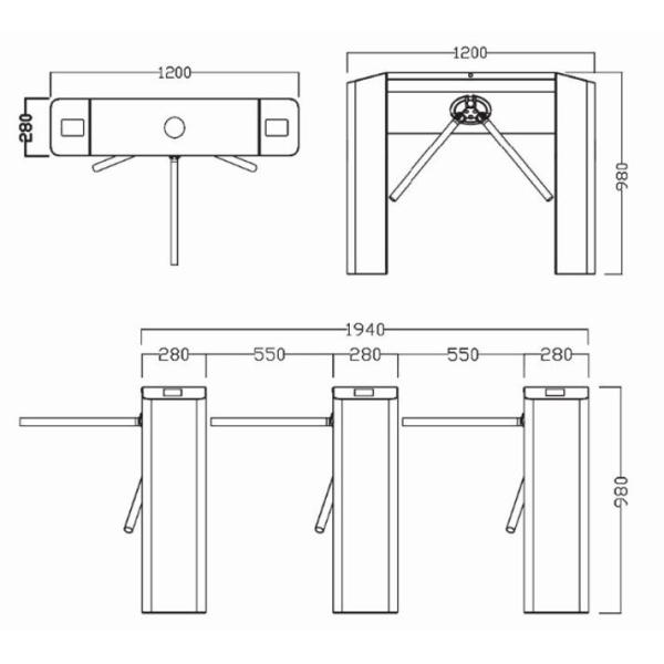 Semi Automatic Tripod Access Control Turnstiles Shock Absorption Motor Low Noise