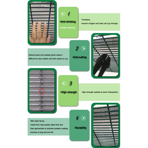High Density 358 anti climb prison fence with square post