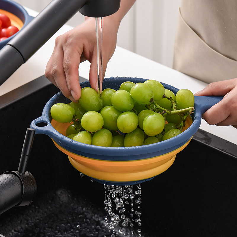 Multi-Function Round Retractable Fruit Tray Folding Kitchen Washing Basket with Handle Home Use Plastic Fruit Basket