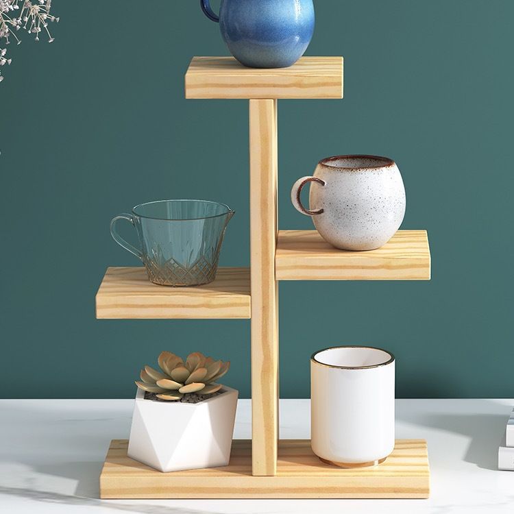 Solid Bamboo Tea Cup Storage Rack Multi-Layer Wooden Display for Water Coffee Glass Cups for Kitchen Use