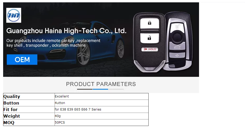 Smart Keyless Remote Control Car Key Fob Shell With 4 Button For E38 E39 E65 E66 7 Series