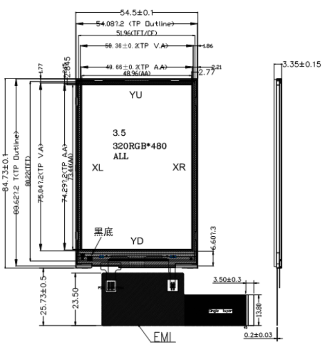 3.5 Inch 320x480 HVGA IPS Full Viewing Angle TFT LCD Display Module with RGB/MCU/SPI Interface
